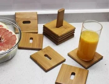 Wooden Coasters with Holder Round